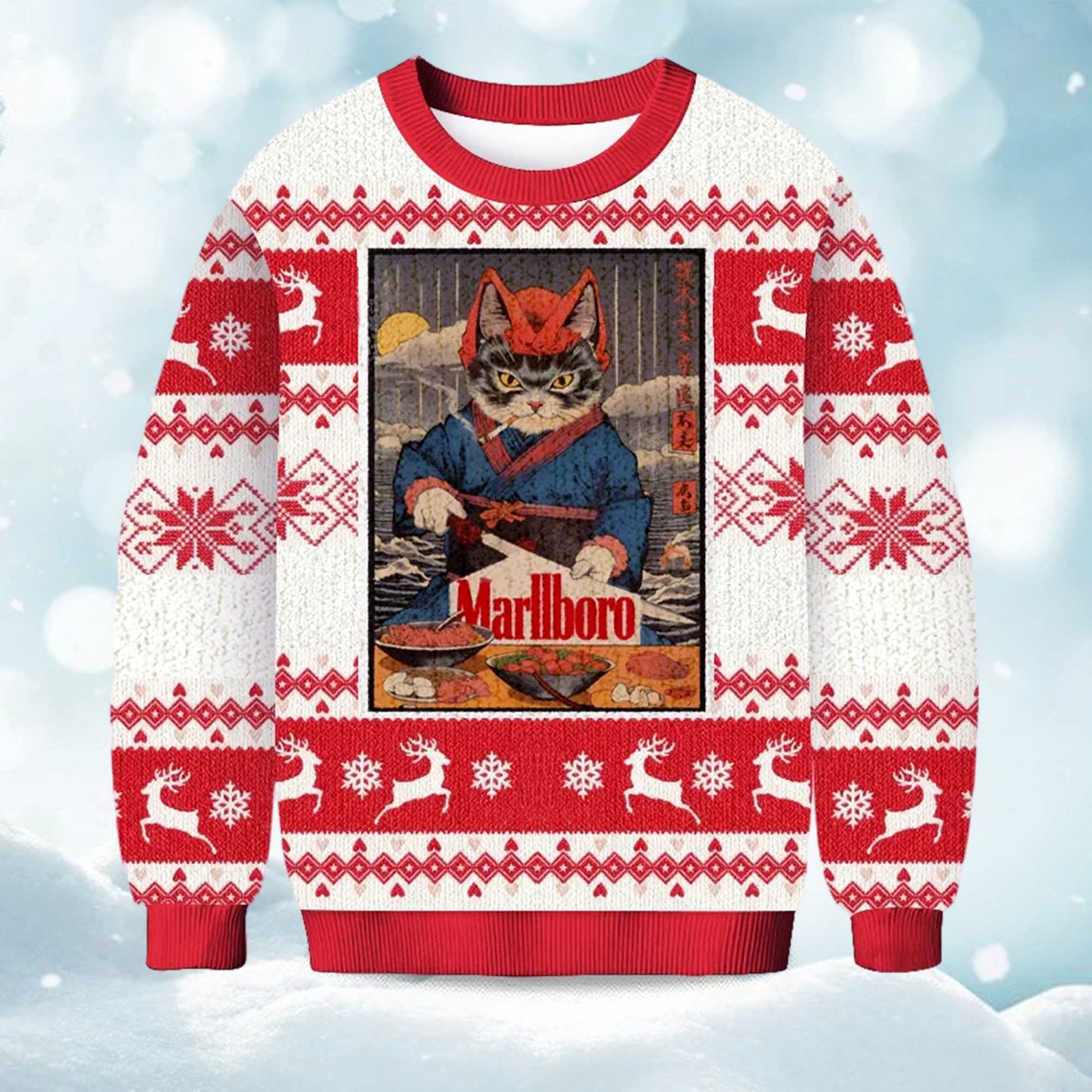 2026 Marllboro Cat Japanese Christmas Ugly Sweater Moonbestprint