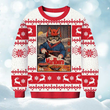 2026 Marllboro Cat Japanese Christmas Ugly Sweater Moonbestprint