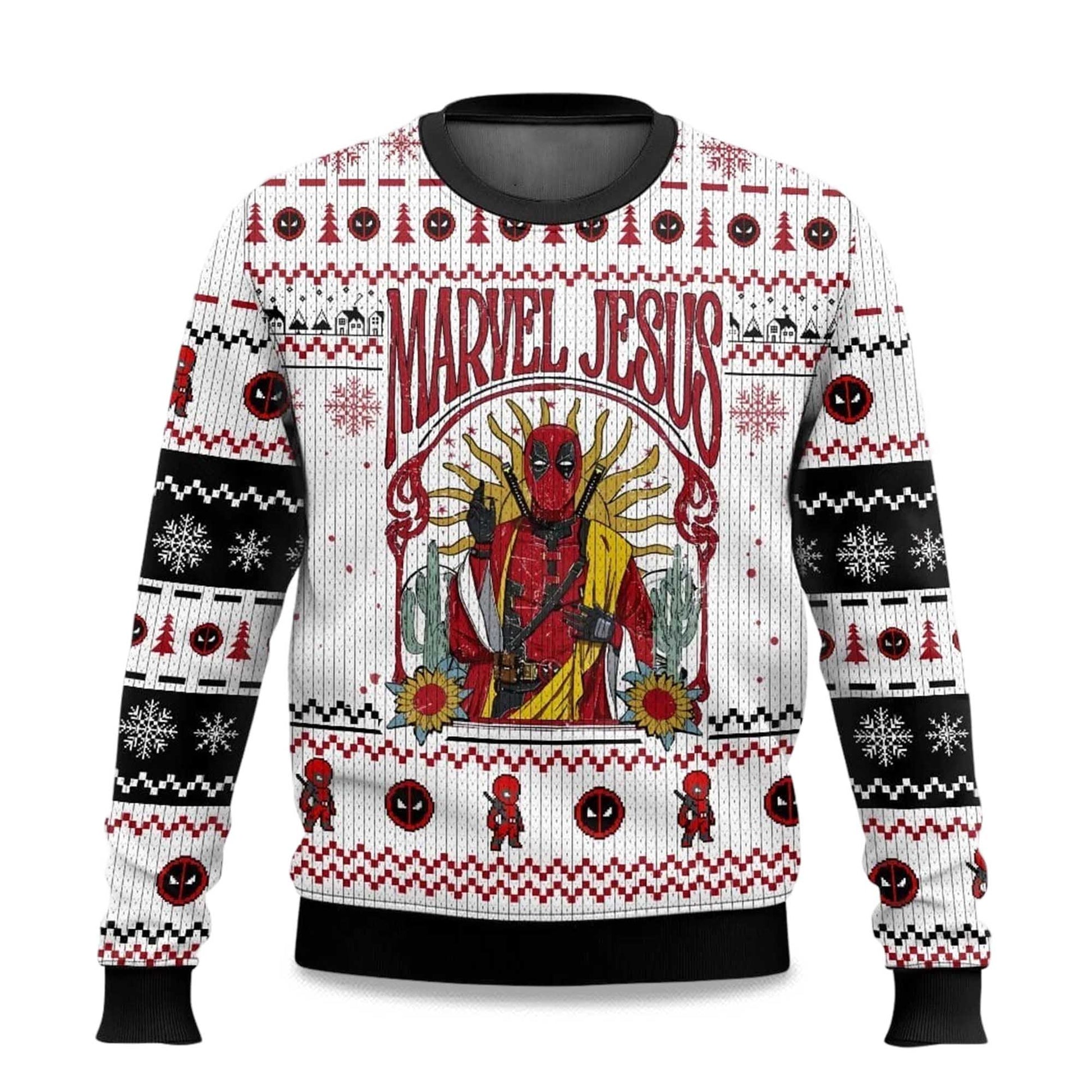 2026 Marvel Jesus Deadpool Ugly Sweater Christmas Moonbestprint