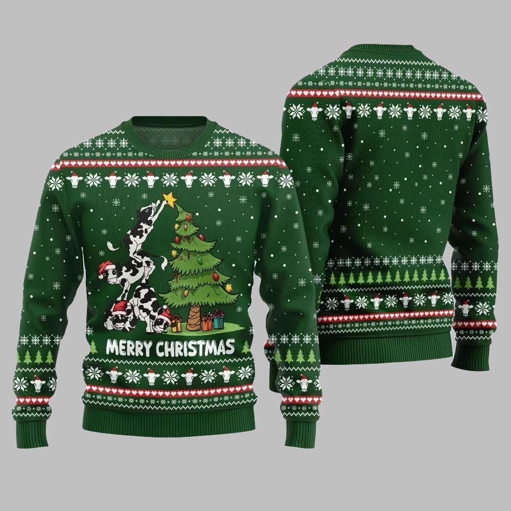 2026 Merry Christmas Cow Ugly Christmas Sweater - Moonbestprint