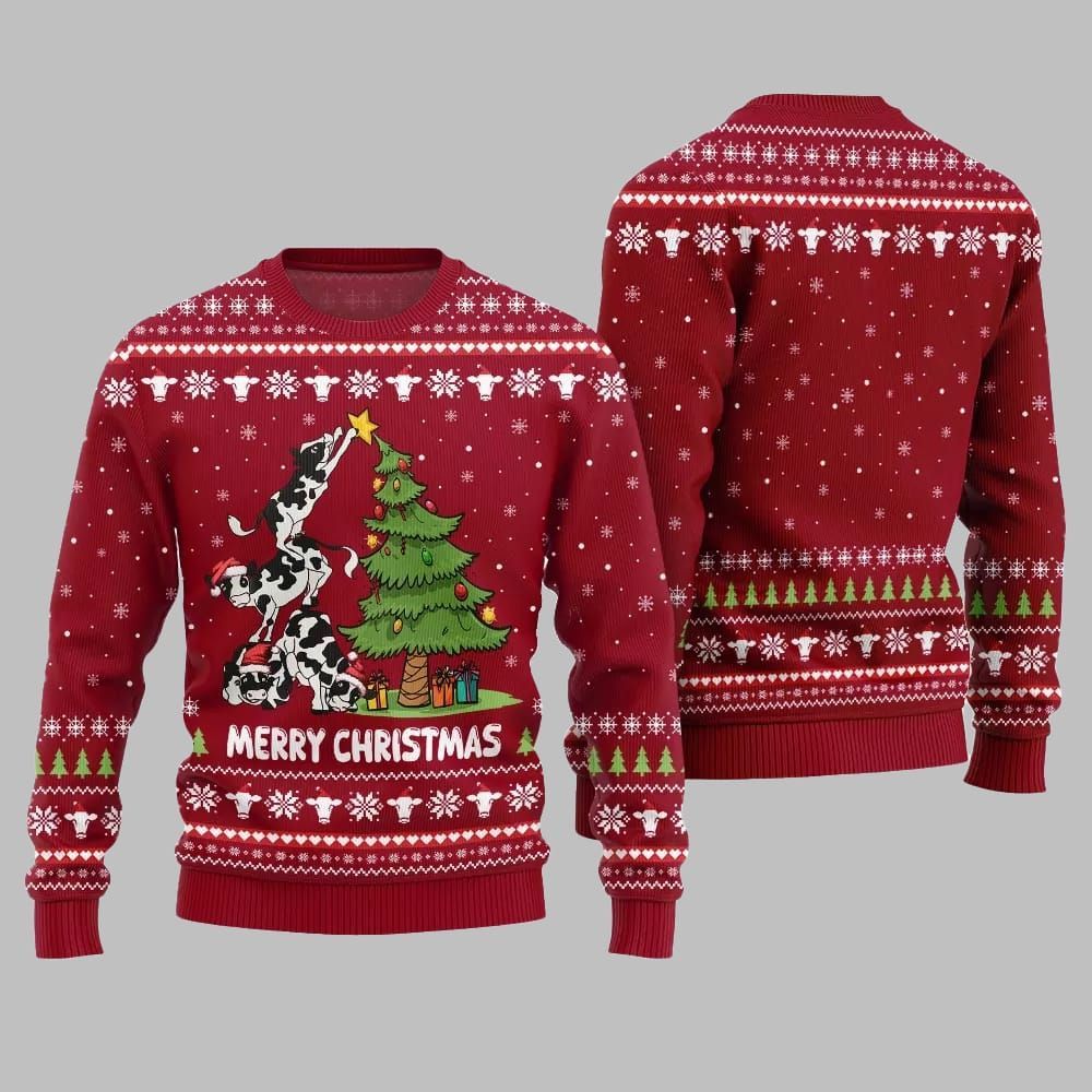 2026 Merry Christmas Cow Ugly Christmas Sweater - Moonbestprint