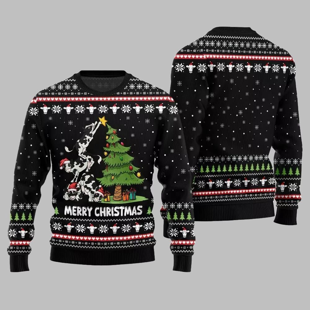 2026 Merry Christmas Cow Ugly Christmas Sweater - Moonbestprint