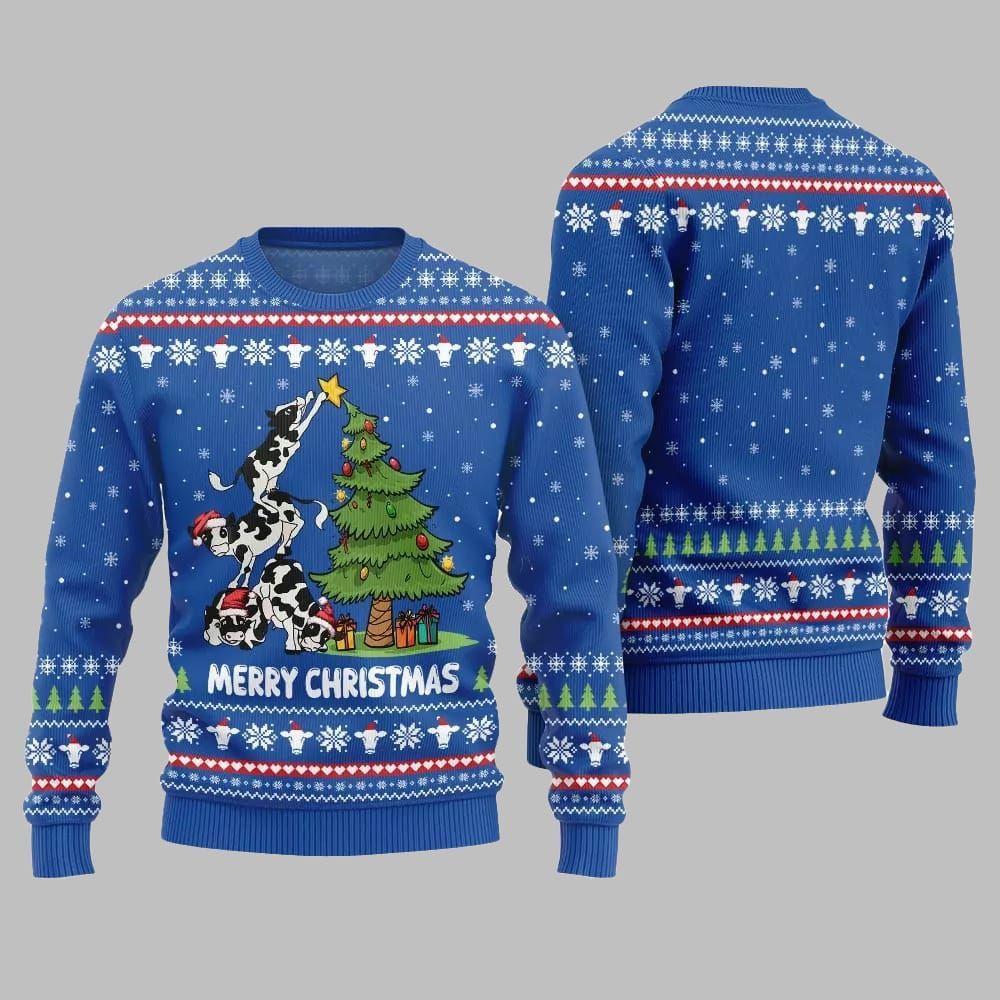 2026 Merry Christmas Cow Ugly Christmas Sweater - Moonbestprint