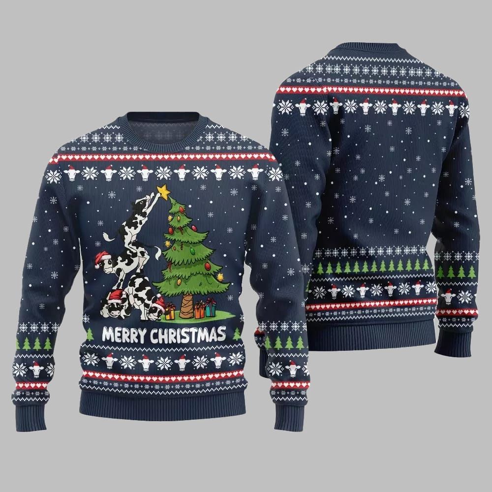 2026 Merry Christmas Cow Ugly Christmas Sweater - Moonbestprint