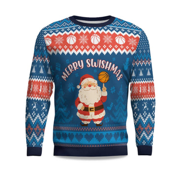 2026 Merry Swishmas Basketball With Santa Ugly Christmas Sweater Moonbestprint
