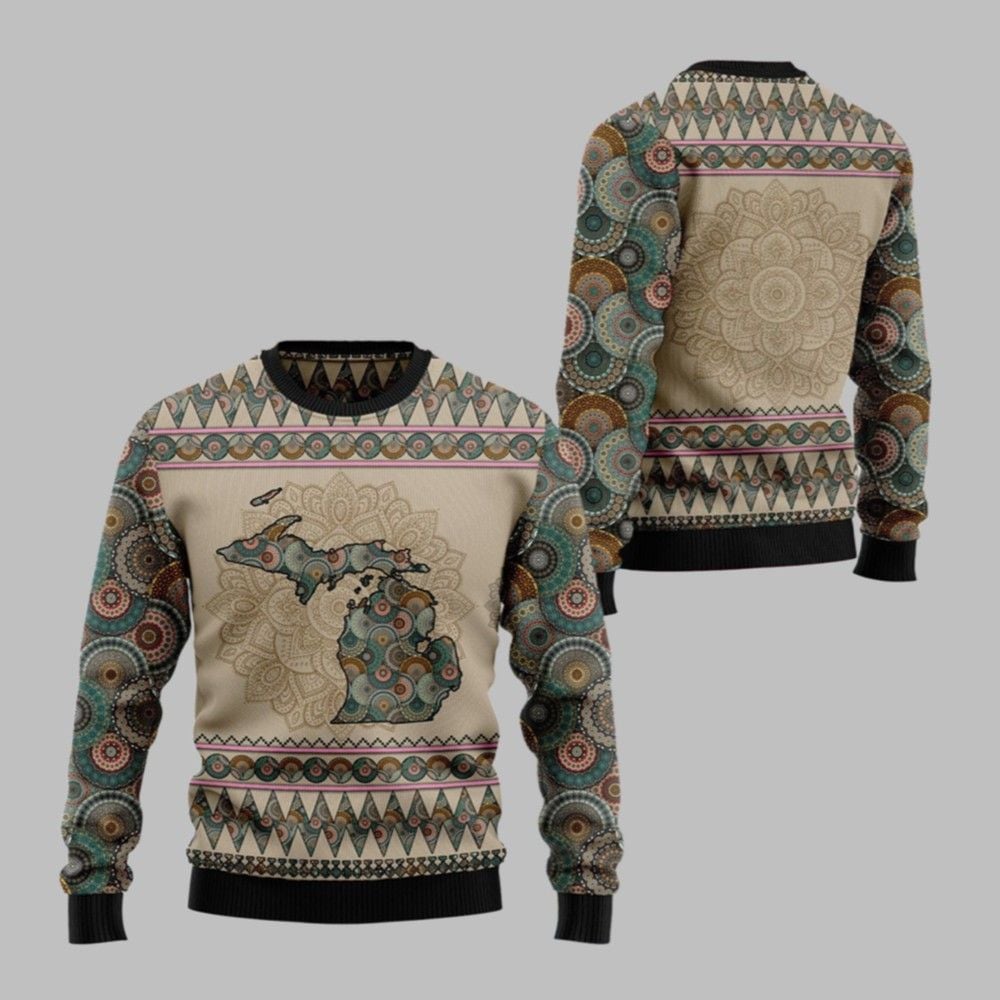 2026 Michigan Mandala Ugly Christmas Sweater - Moonbestprint