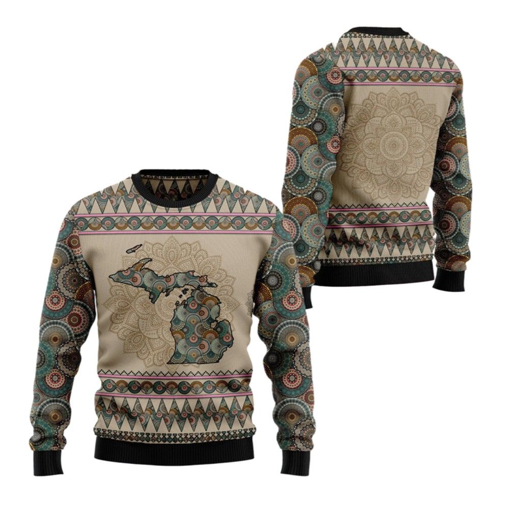 2026 Michigan Mandala Ugly Christmas Sweater - Moonbestprint