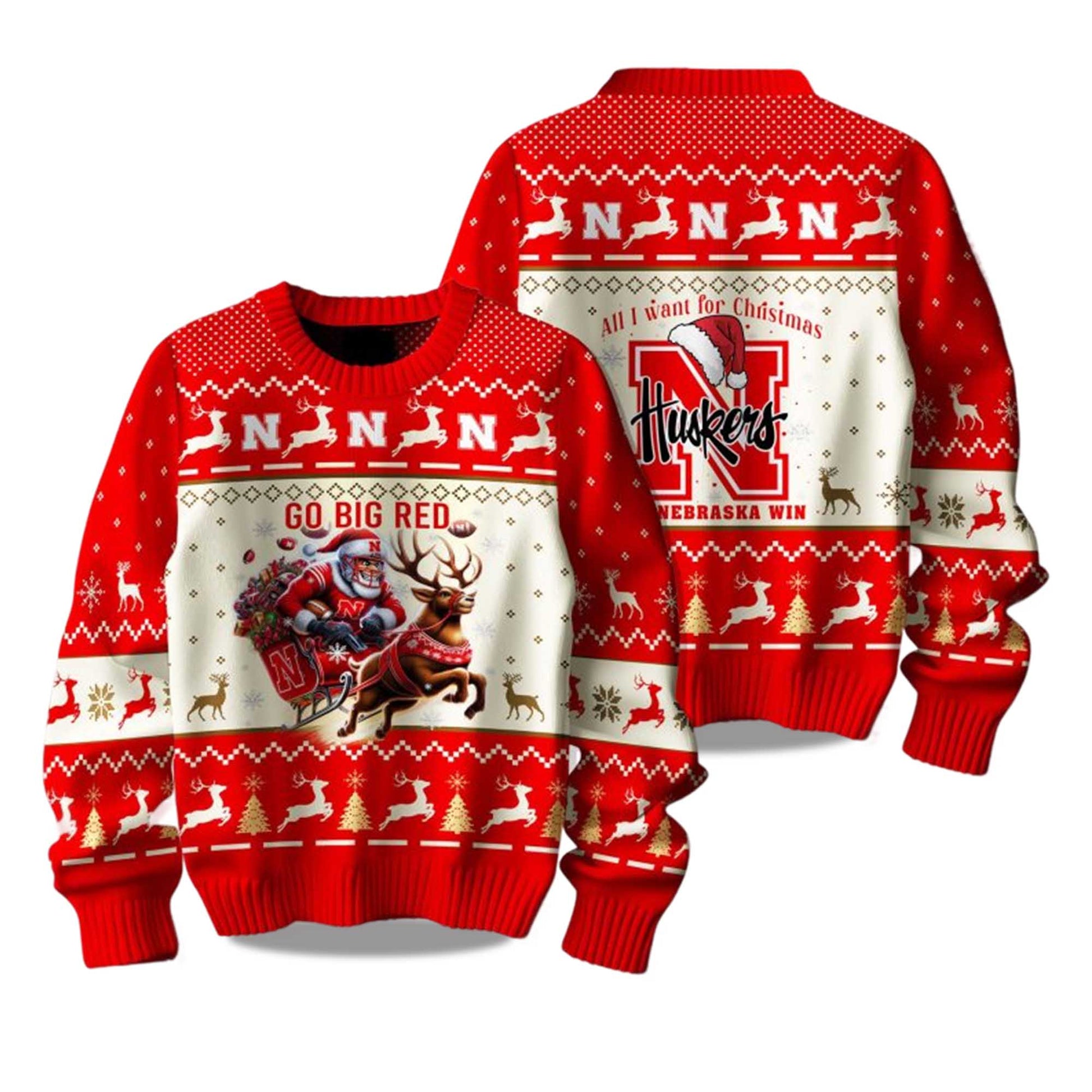2026 Nebraska Cornhuskers Go Big Red Ugly Christmas Sweater Moonbestprint