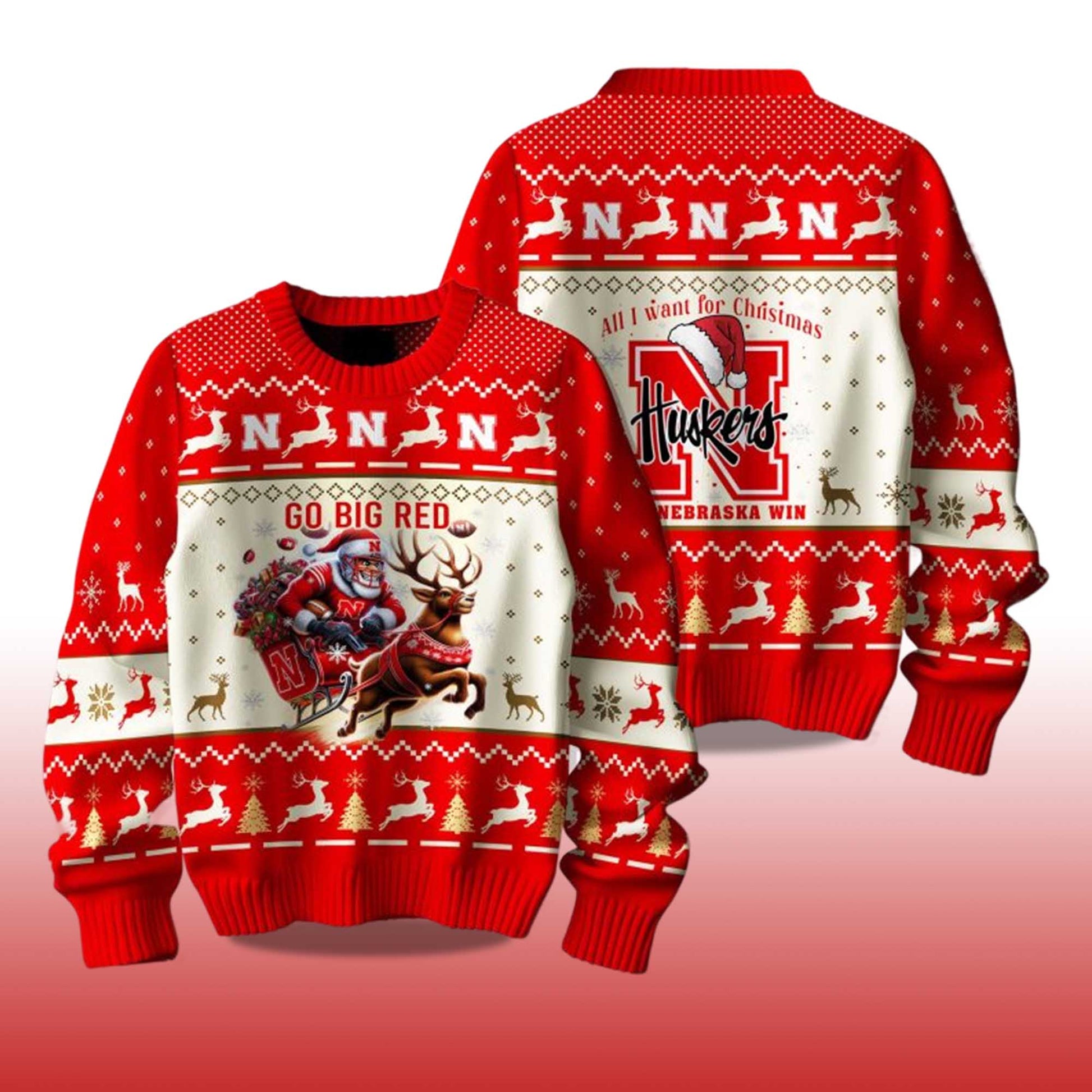 2026 Nebraska Cornhuskers Go Big Red Ugly Christmas Sweater Moonbestprint