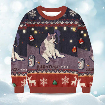 2026 No Drunk Smoking Cat Funny Meme Christmas Ugly Sweater Moonbestprint