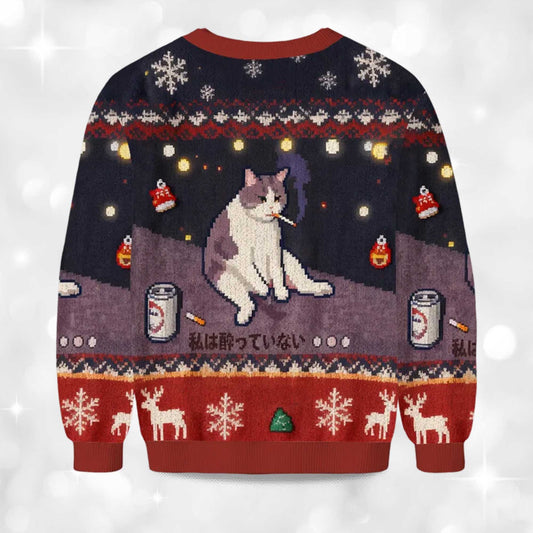 2026 No Drunk Smoking Cat Funny Meme Christmas Ugly Sweater Moonbestprint