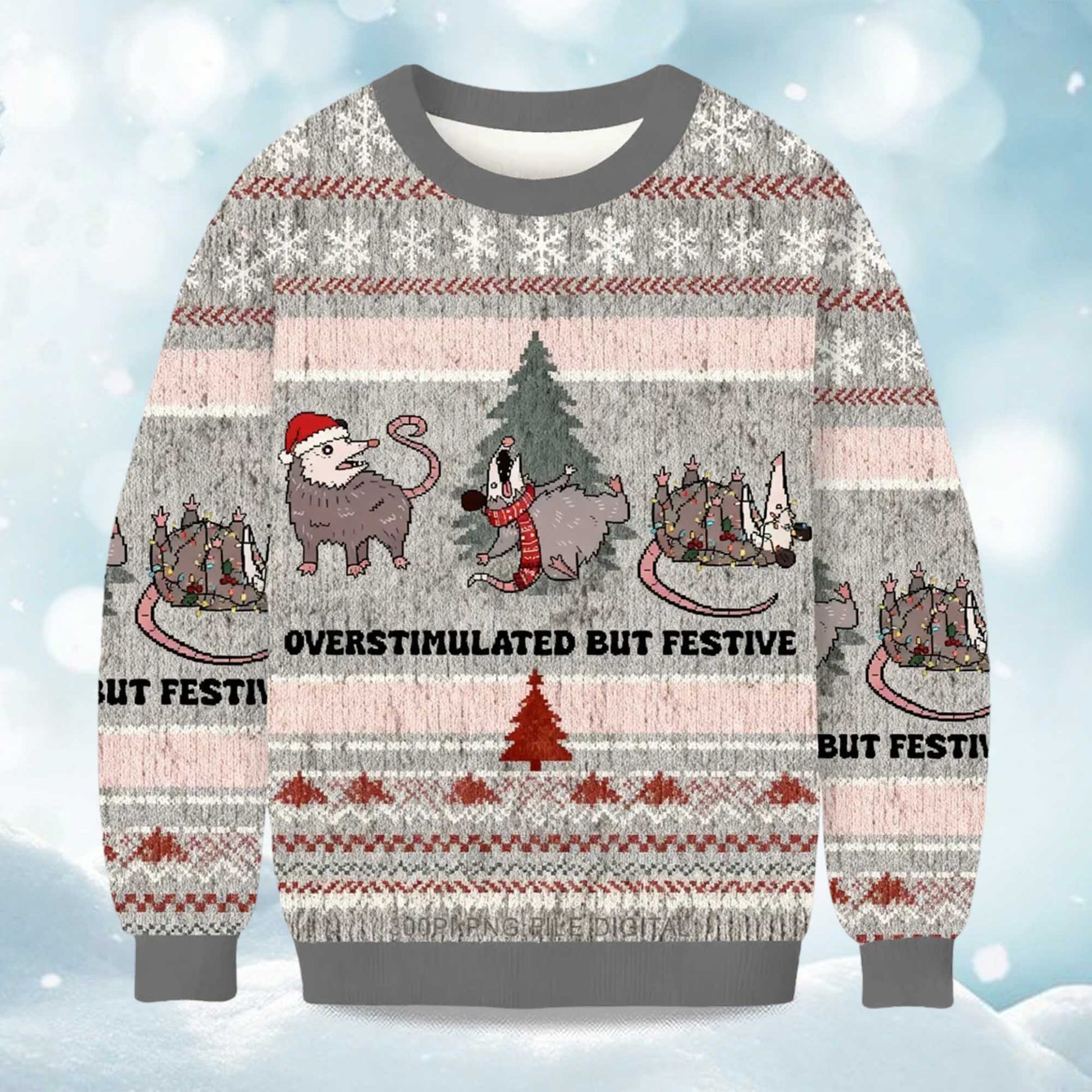 2026 Overstimulated But Festive Possum Christmas Ugly Sweater Moonbestprint
