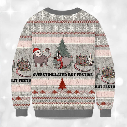 2026 Overstimulated But Festive Possum Christmas Ugly Sweater Moonbestprint