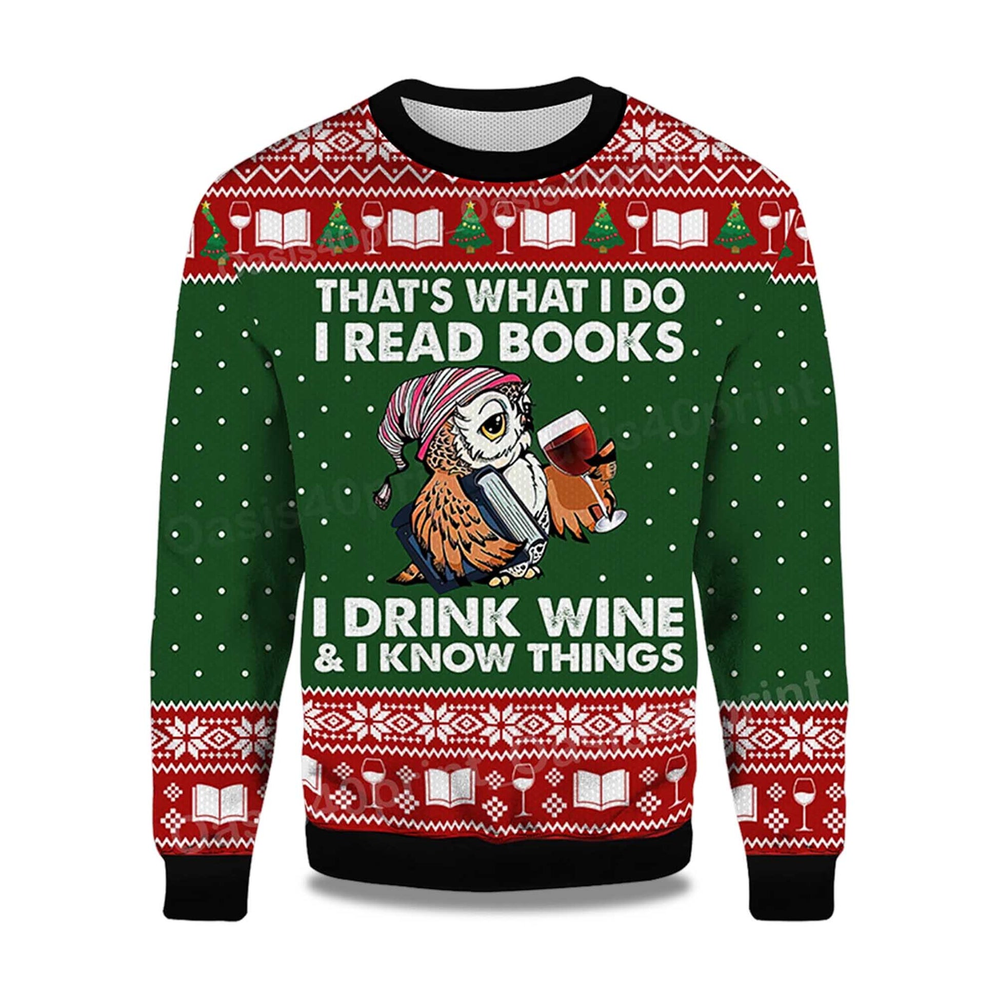 2026 Owl That's What I Do I Read Books I Drink Wine and I Know Things Ugly Christmas Sweater Moonbestprint