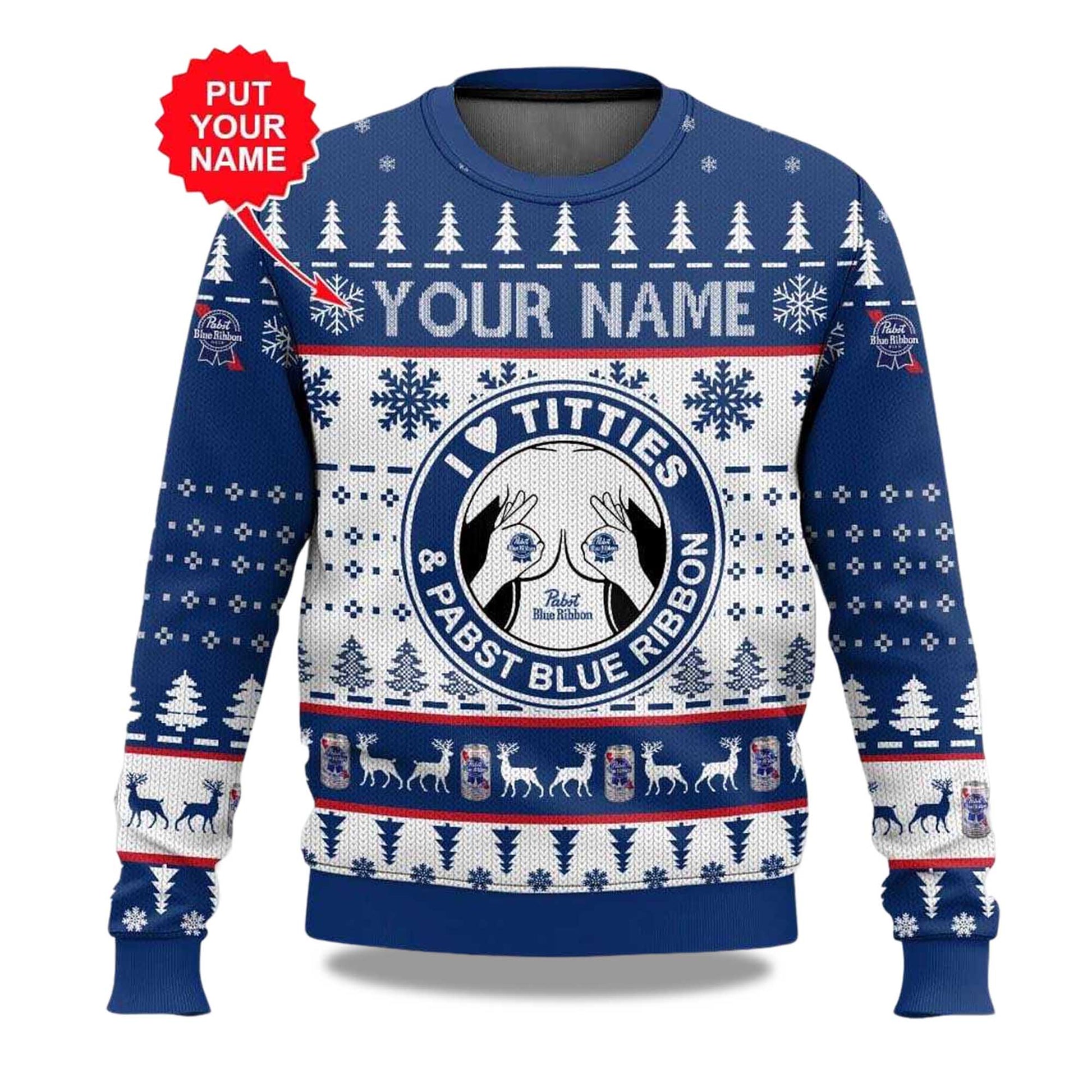 2026 Pabst Blue Ribbon Titties Christmas Ugly Sweater Moonbestprint