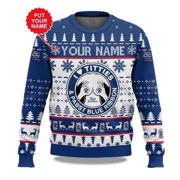 2026 Pabst Blue Ribbon Titties Christmas Ugly Sweater Moonbestprint