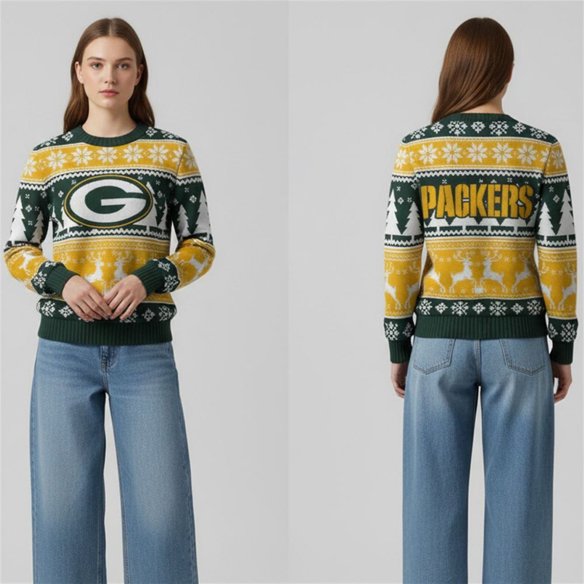 2026 Packers Reindeer Football Christmas Ugly Sweater - Moonbestprint