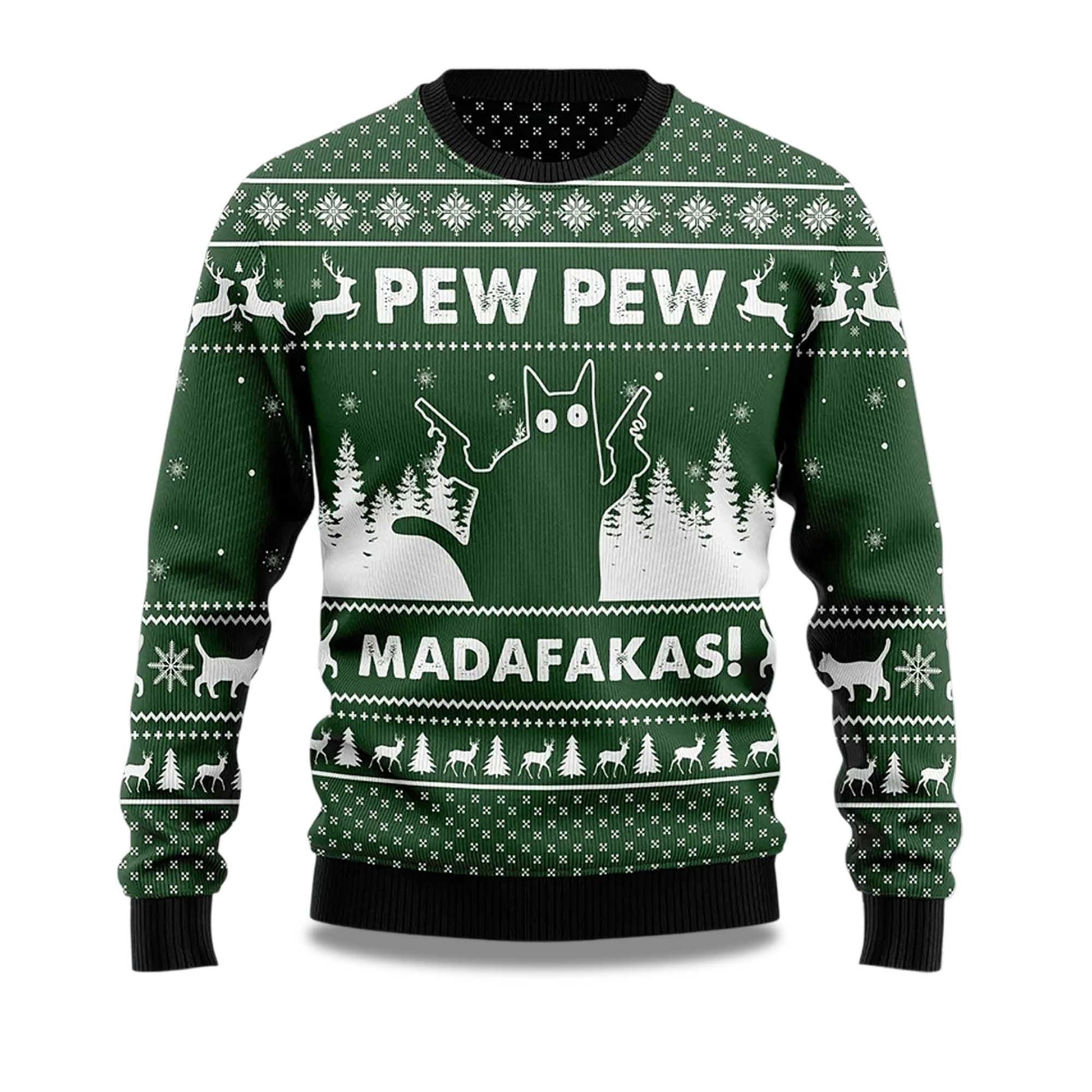 2026 Pew Pew Madafakas Cat Ugly Christmas Sweater Moonbestprint