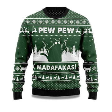2026 Pew Pew Madafakas Cat Ugly Christmas Sweater Moonbestprint