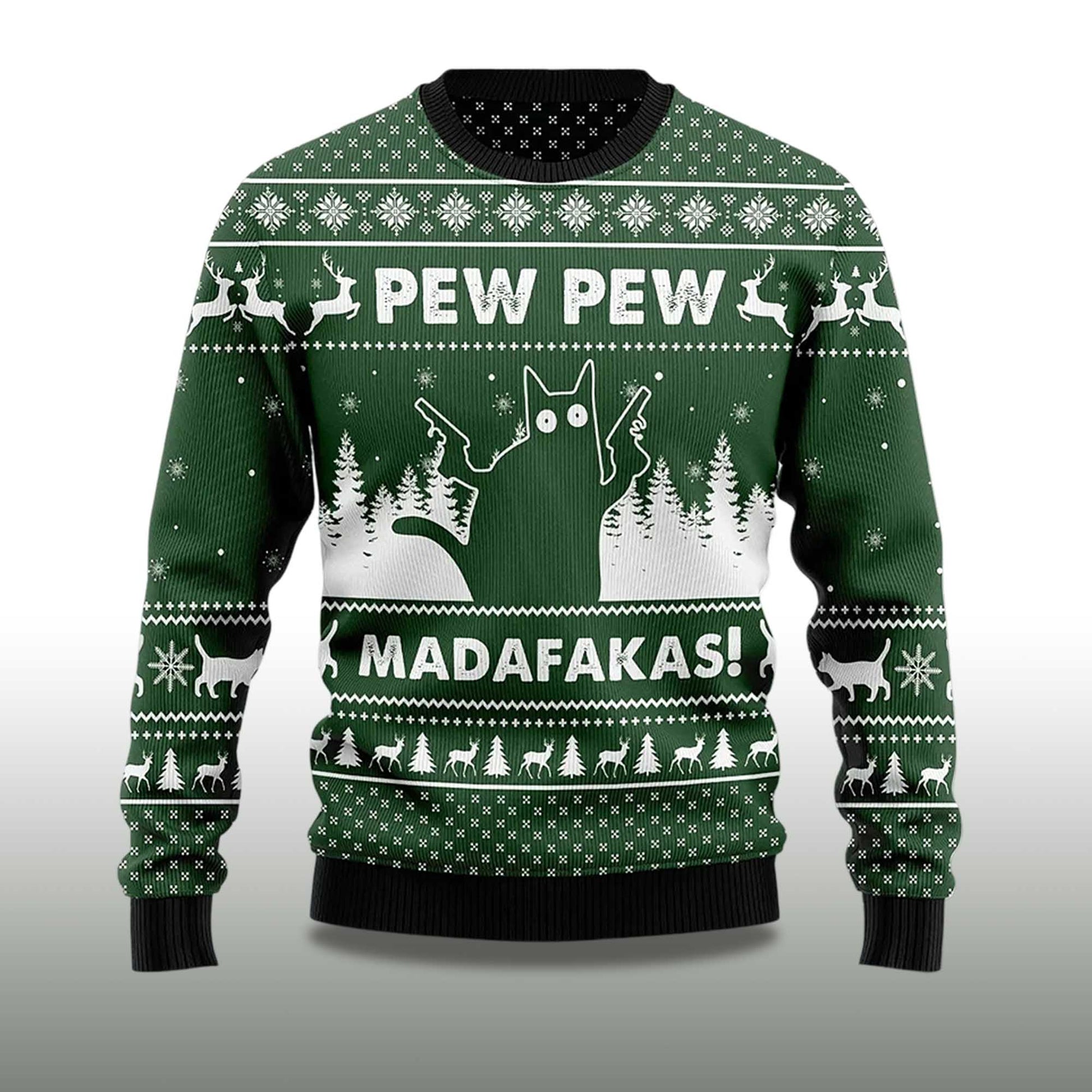 2026 Pew Pew Madafakas Cat Ugly Christmas Sweater Moonbestprint