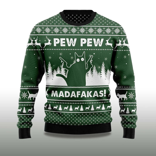 2026 Pew Pew Madafakas Cat Ugly Christmas Sweater Moonbestprint