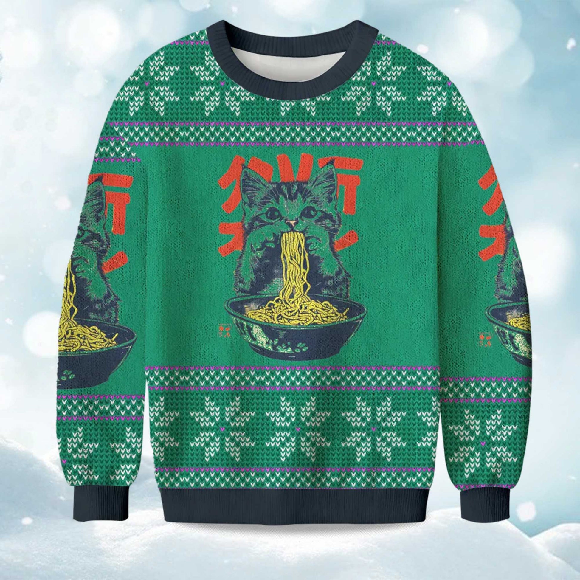 2026 Ramen Loving Cat Christmas Ugly Sweater Moonbestprint