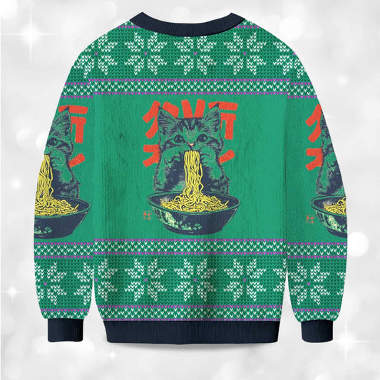 2026 Ramen Loving Cat Christmas Ugly Sweater Moonbestprint