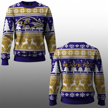 2026 Ravens Reindeer Football Christmas Ugly Sweater - Moonbestprint