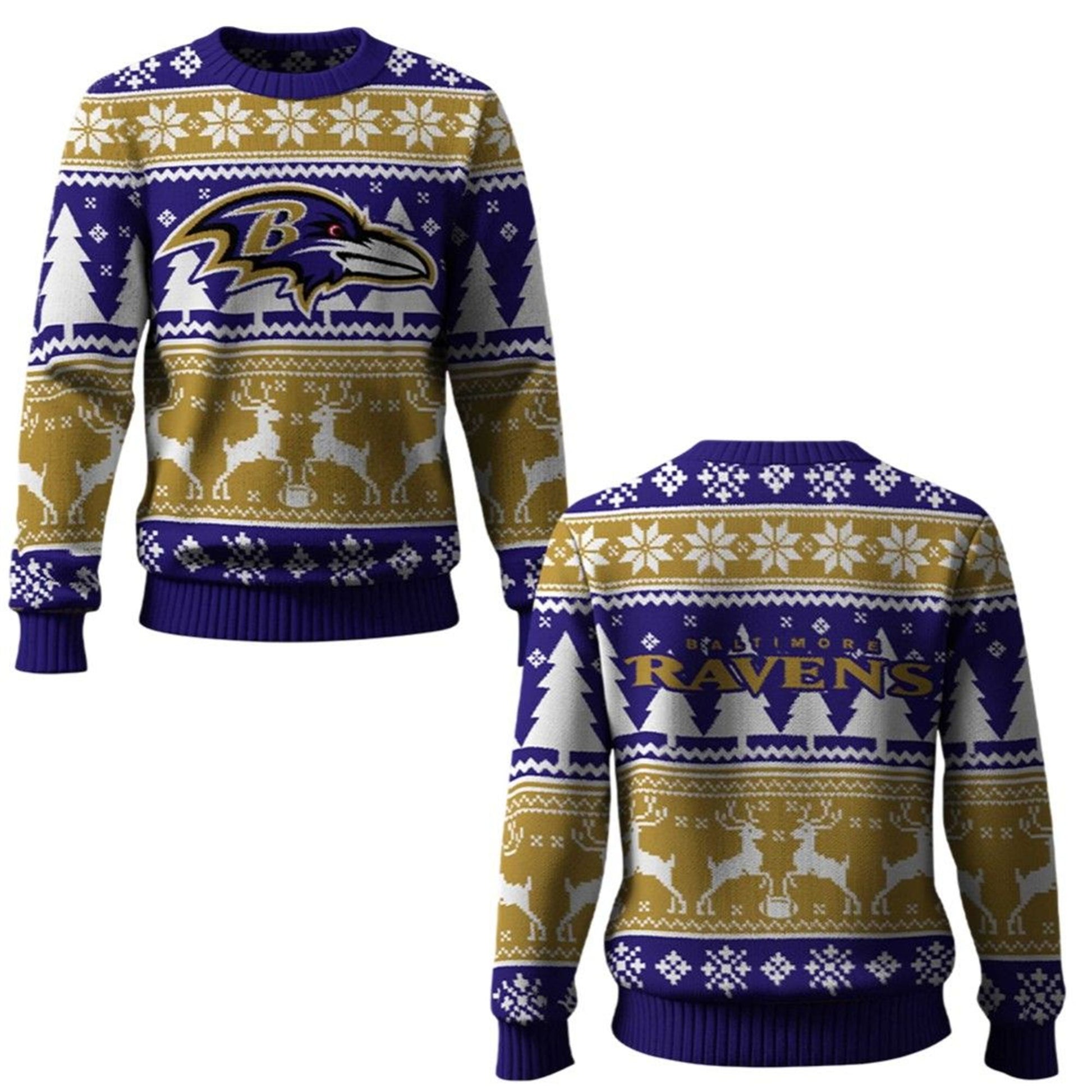 2026 Ravens Reindeer Football Christmas Ugly Sweater - Moonbestprint