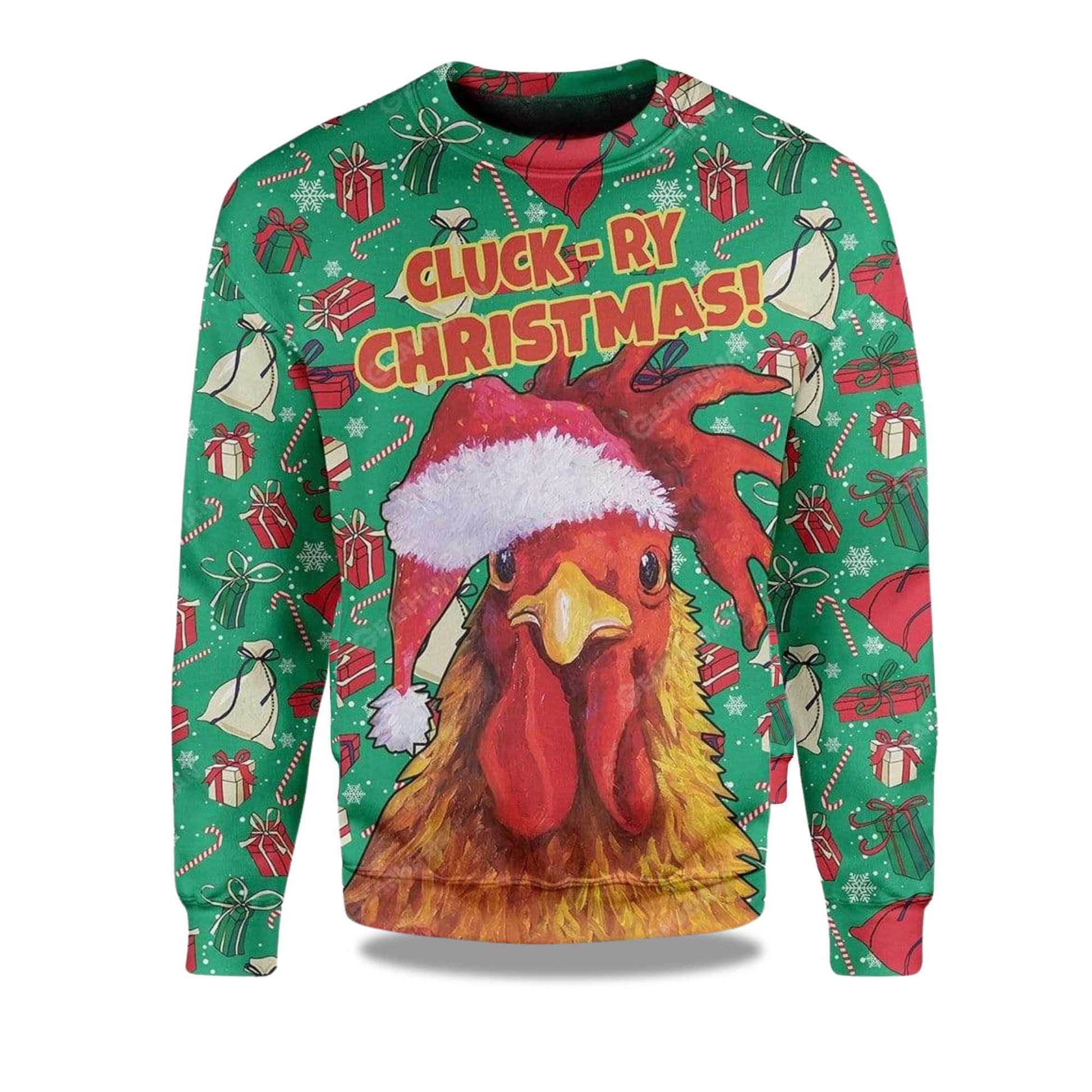 2026 Rooster Chicken Santa Christmas Ugly Sweater Moonbestprint