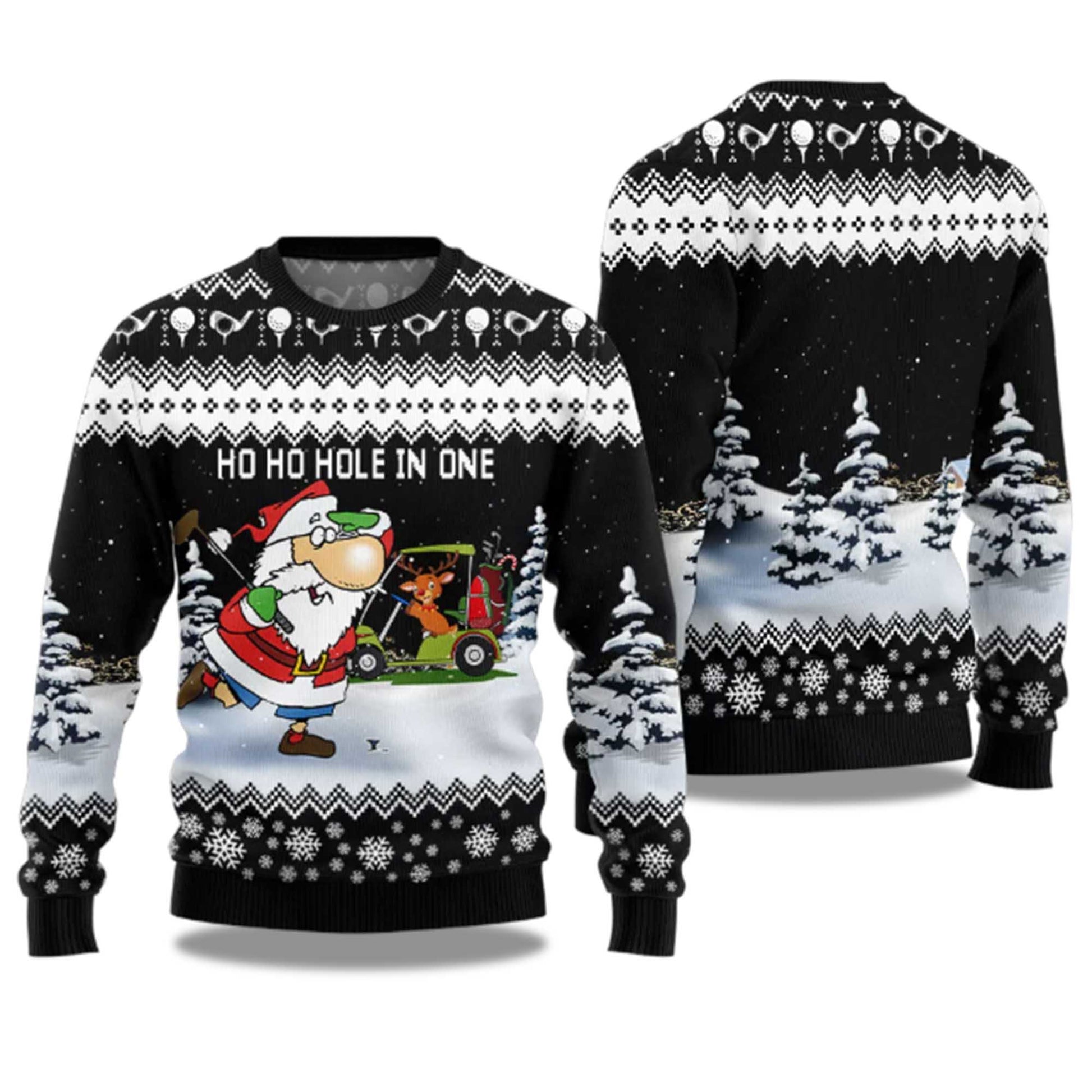 2026 Santa And Golf Mens Ugly Christmas Sweater Moonbestprint
