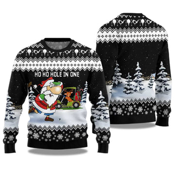 2026 Santa And Golf Mens Ugly Christmas Sweater Moonbestprint