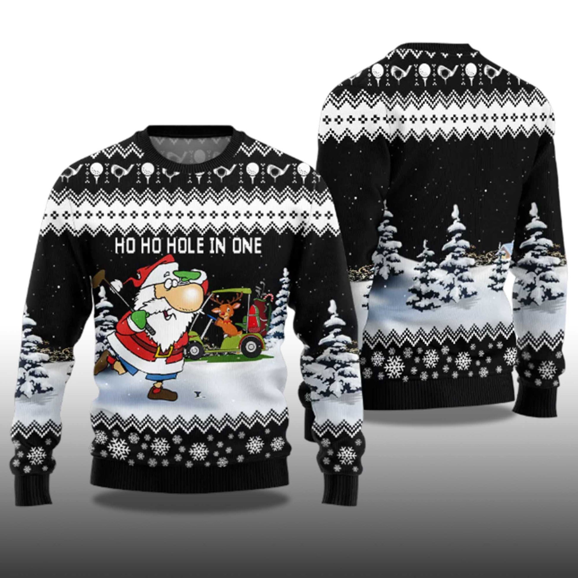 2026 Santa And Golf Mens Ugly Christmas Sweater Moonbestprint