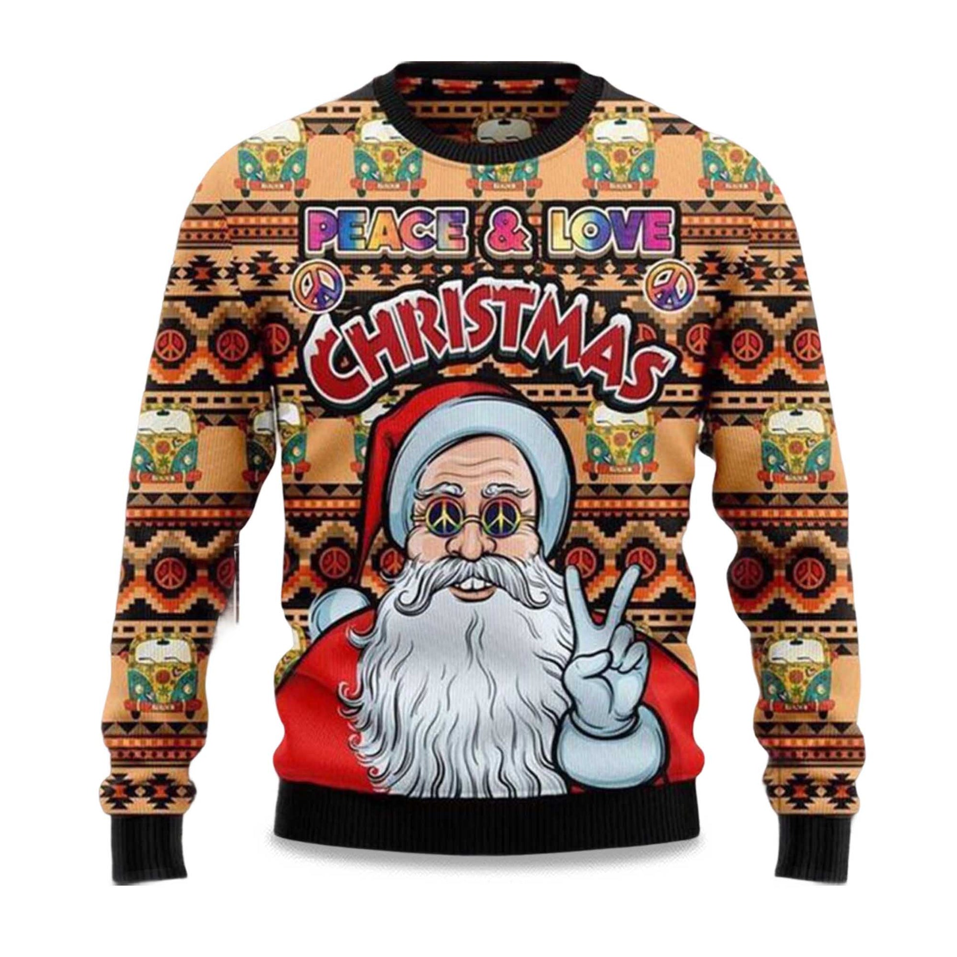 2026 Santa Claus Peace And Love Christmas Ugly Sweater Moonbestprint
