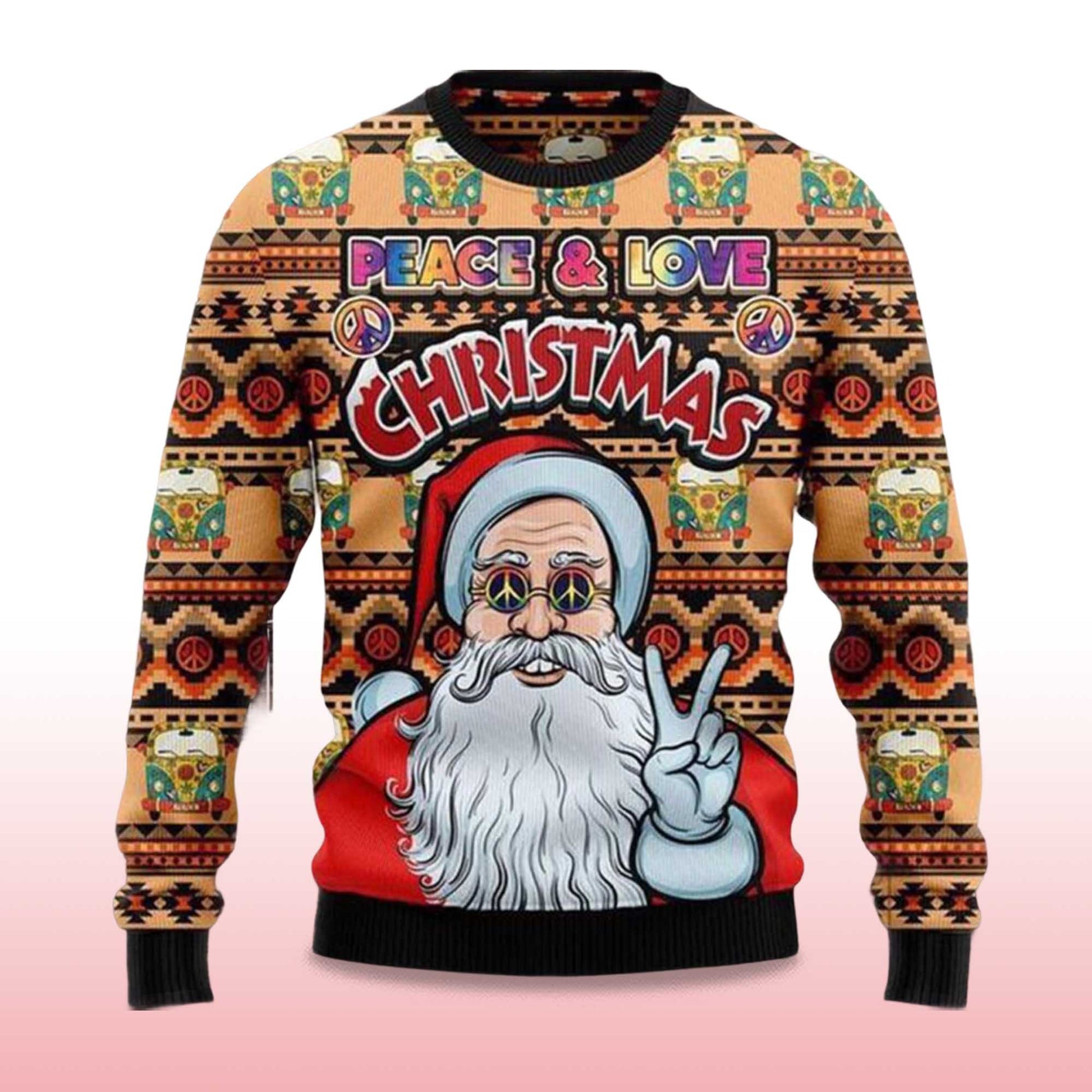 2026 Santa Claus Peace And Love Christmas Ugly Sweater Moonbestprint