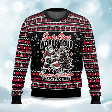 2026 Santa Claus World Tour Rocking Around The Christmas Tree Ugly Christmas Sweater Moonbestprint