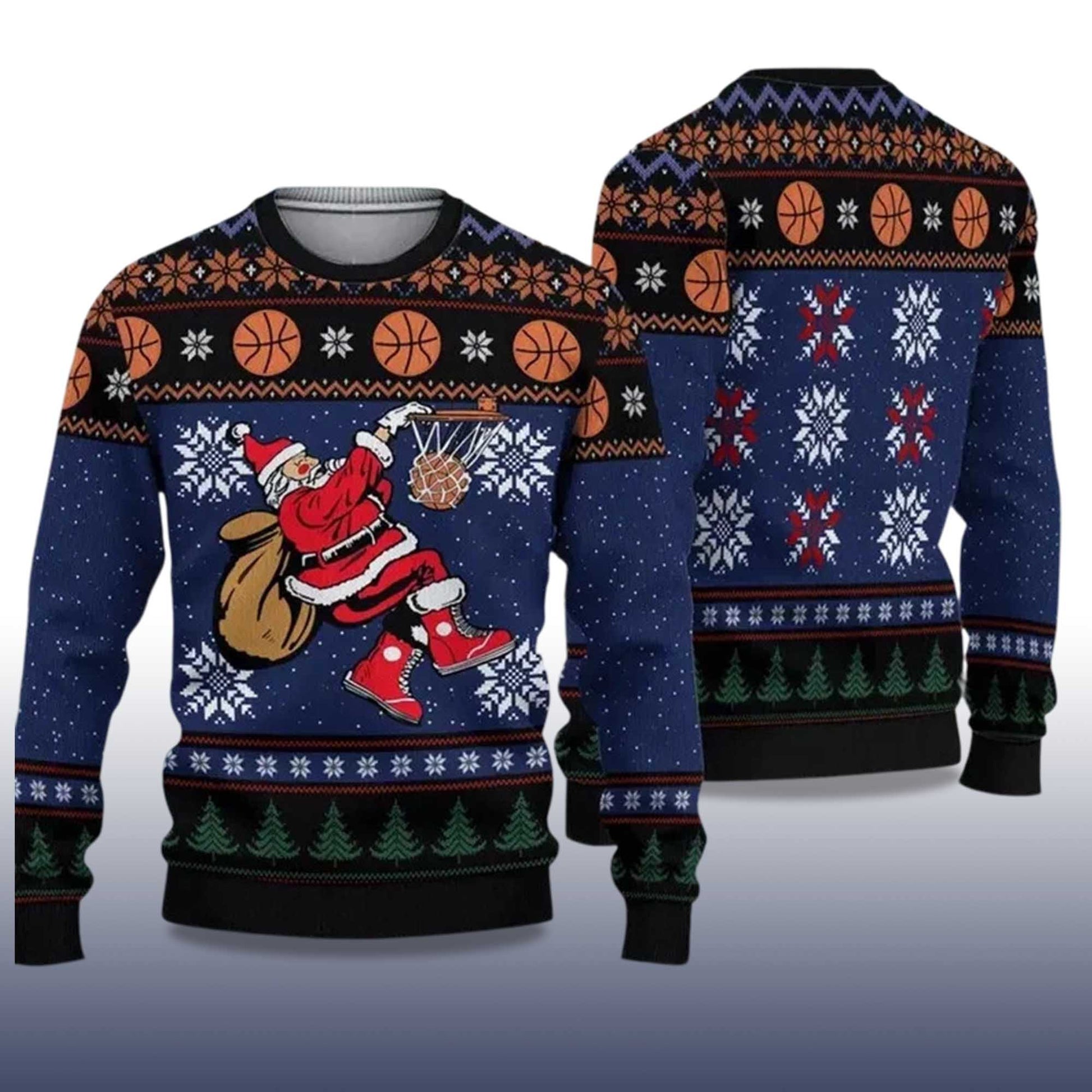 2026 Santa Playing Basketball Ugly Christmas Sweater Moonbestprint