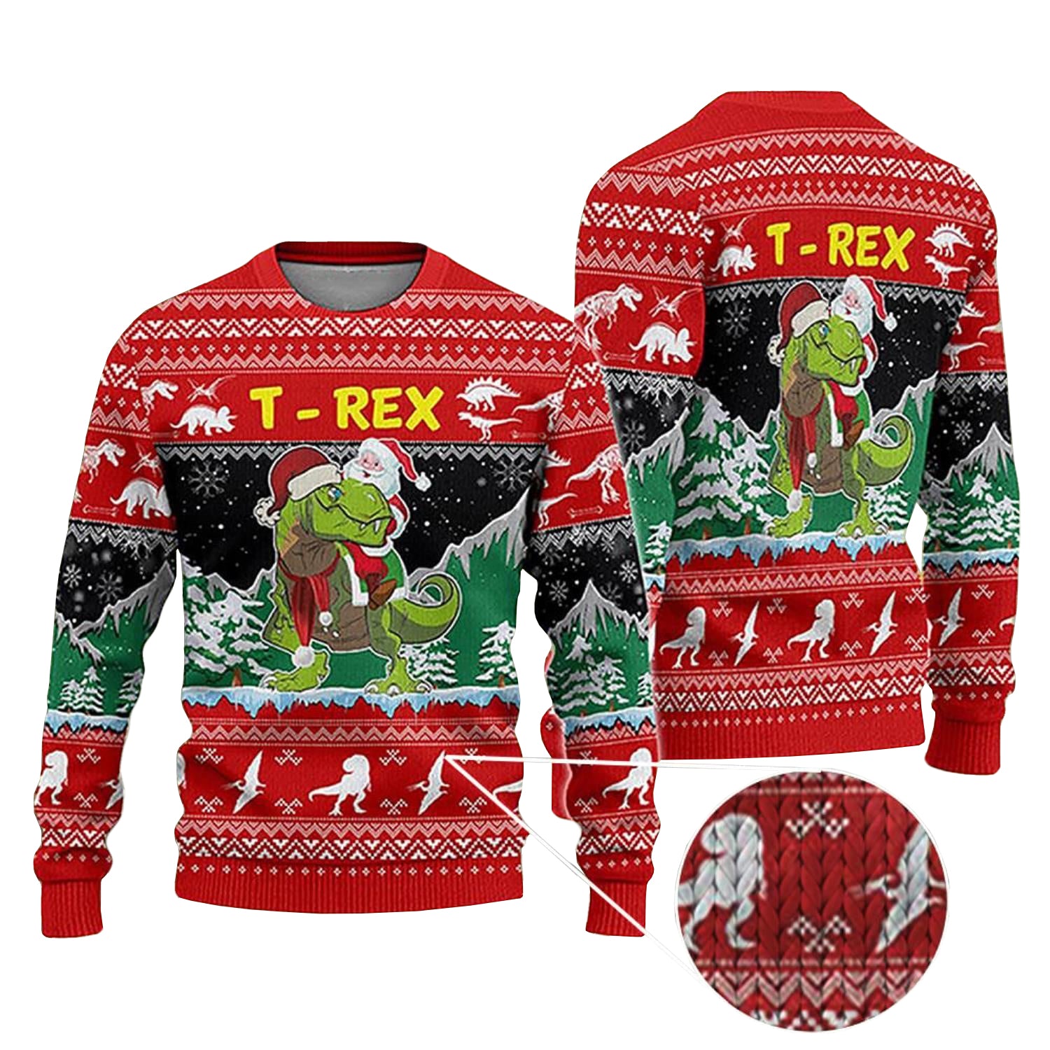 2025 Santa Riding Dinosaur Ugly Christmas Sweater – Moonbestprint