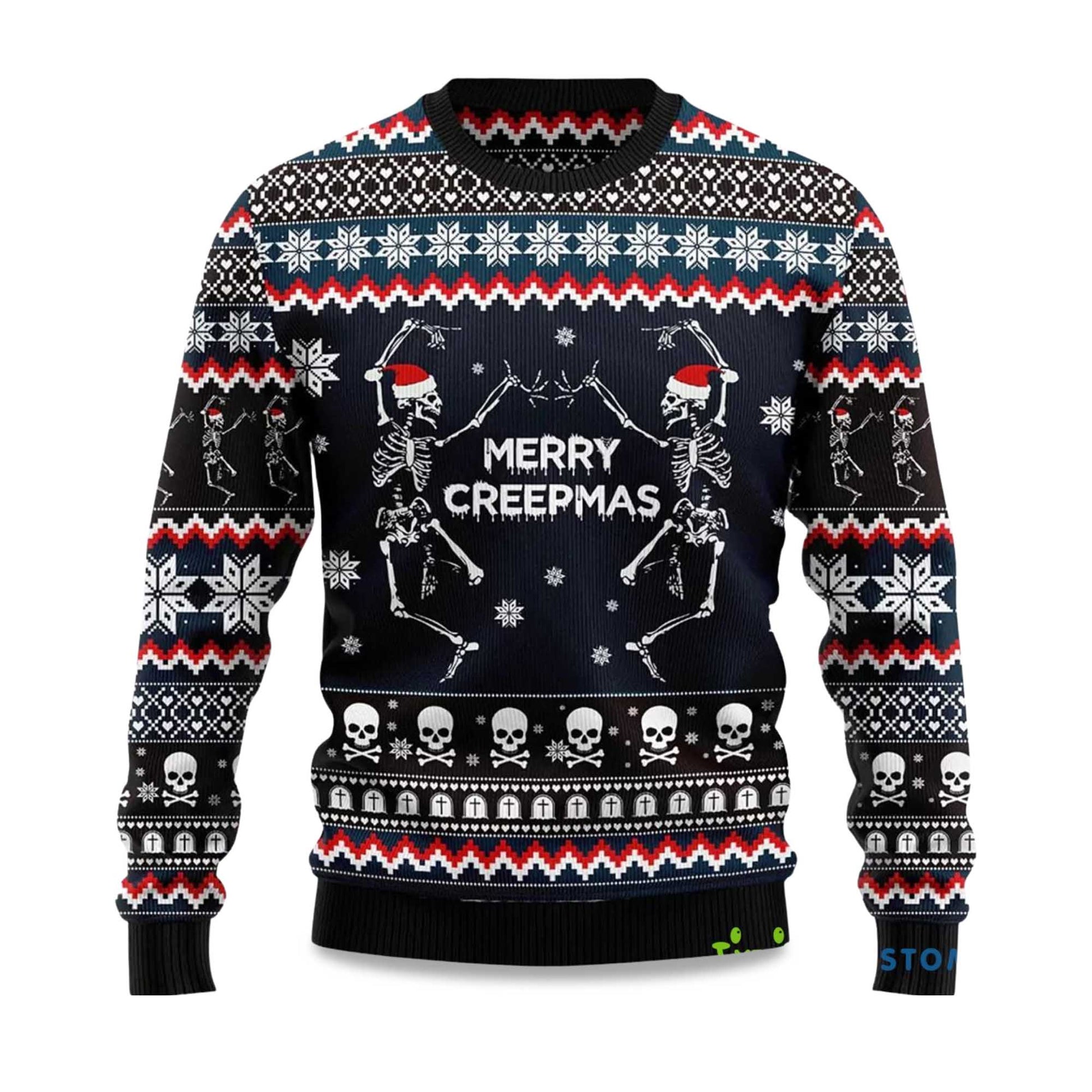 2026 Skeleton Merry Creepmas Ugly Christmas Sweater Moonbestprint