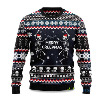2026 Skeleton Merry Creepmas Ugly Christmas Sweater Moonbestprint