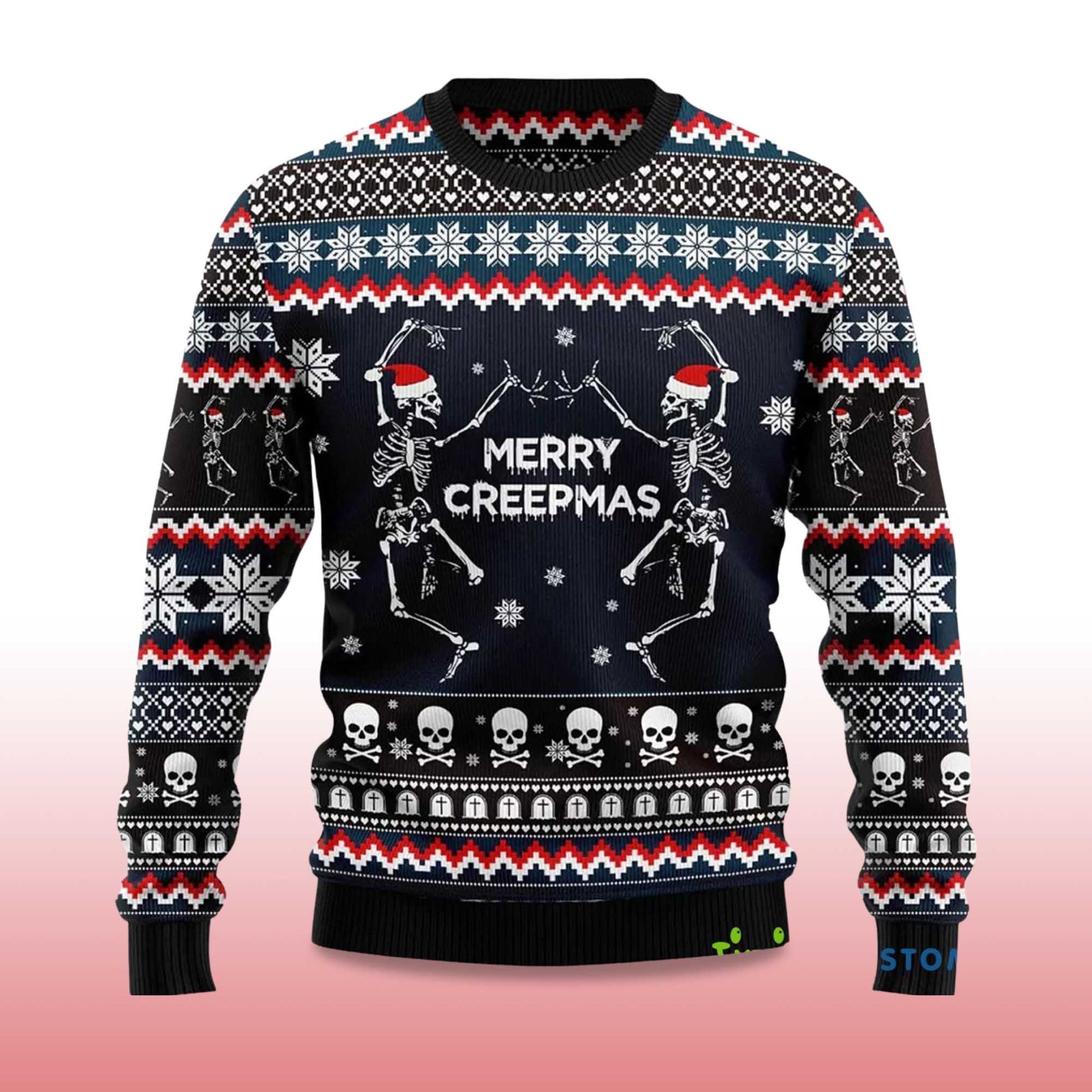 2026 Skeleton Merry Creepmas Ugly Christmas Sweater Moonbestprint