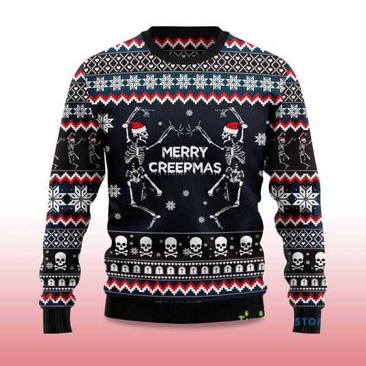 2026 Skeleton Merry Creepmas Ugly Christmas Sweater Moonbestprint