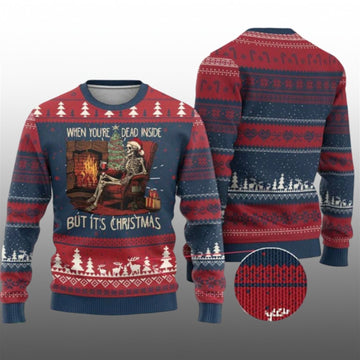 2026 Skeleton When You're Dead Inside But It's Christmas Ugly Sweater - Moonbestprint