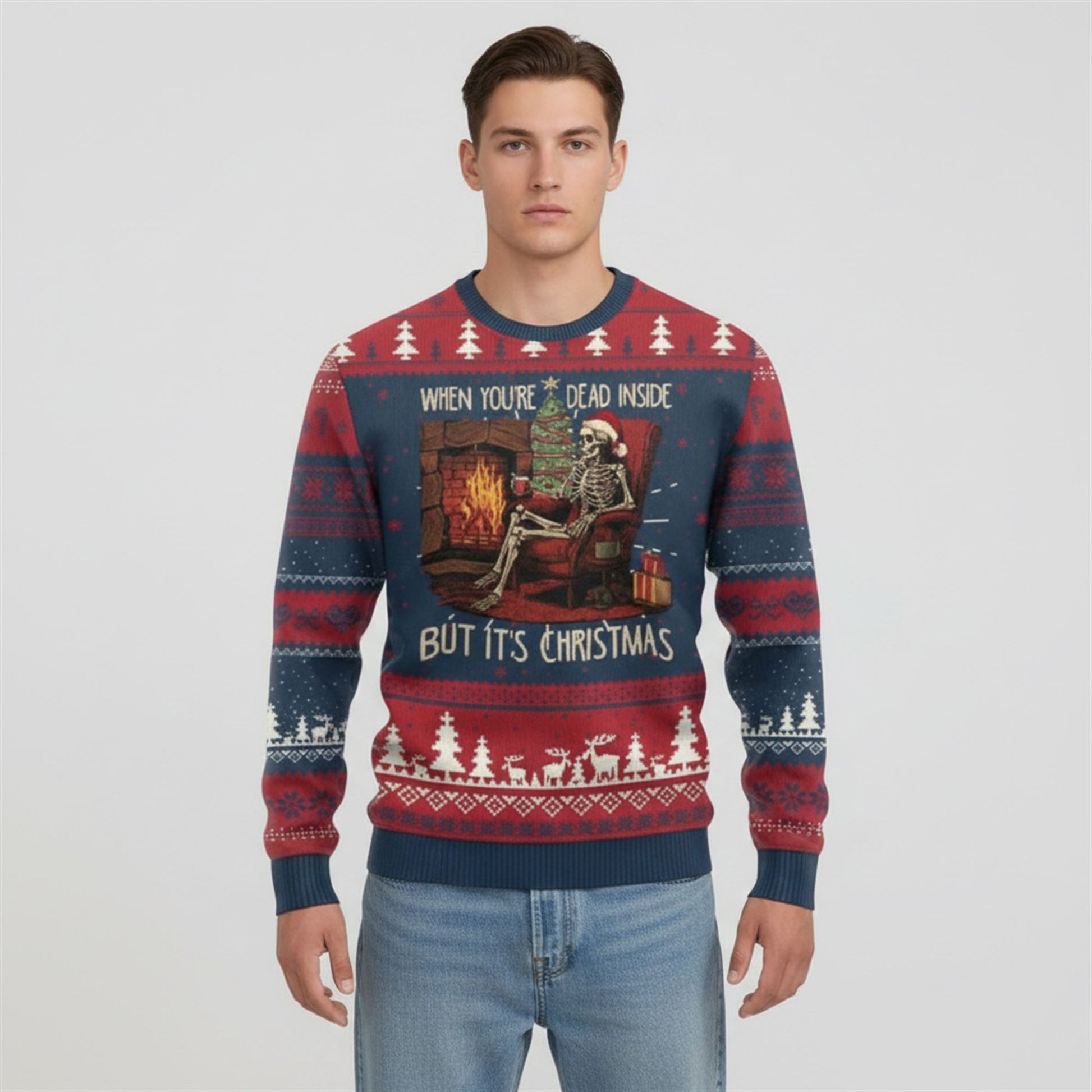 2026 Skeleton When You're Dead Inside But It's Christmas Ugly Sweater - Moonbestprint