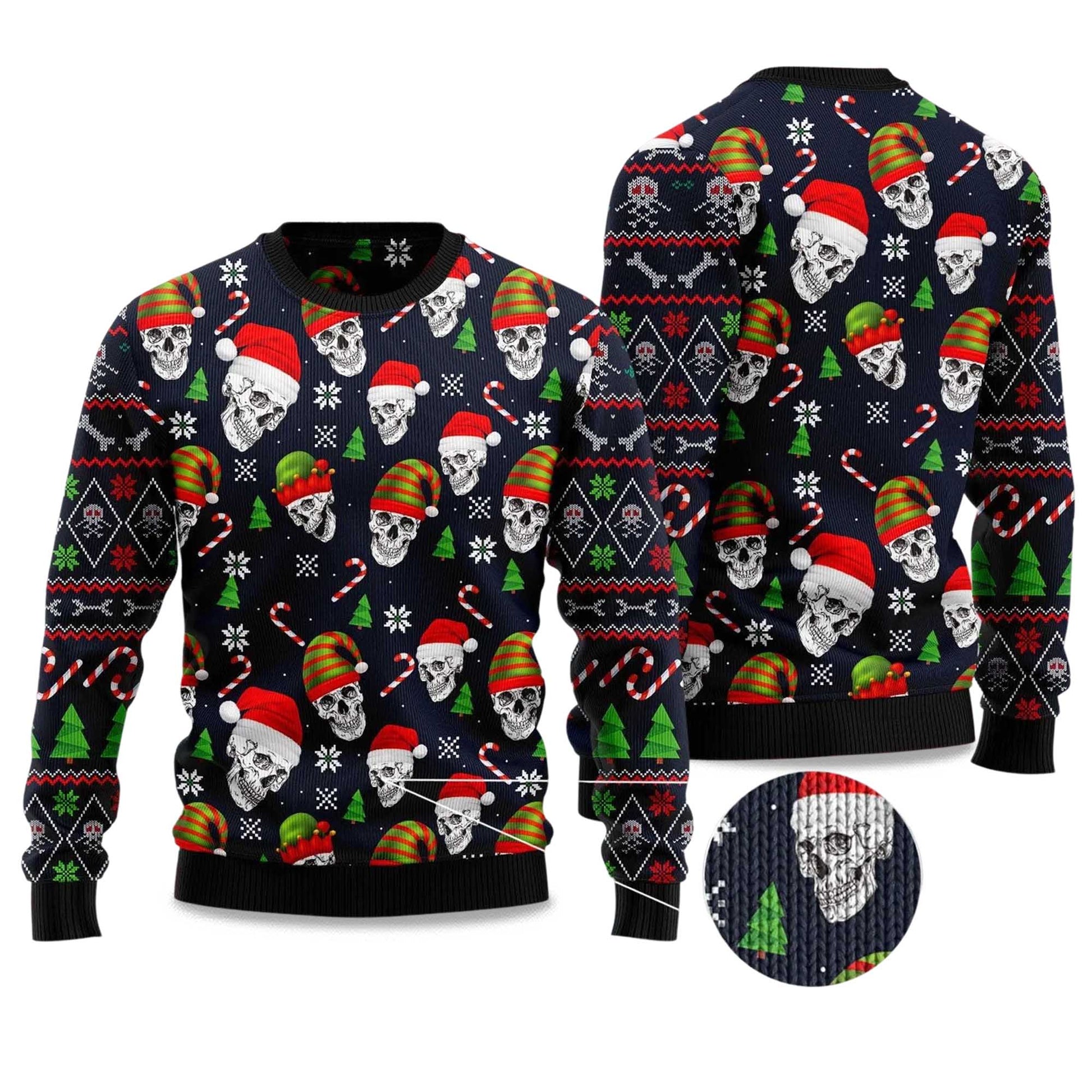 2026 Skull Face Ugly Christmas Sweater Moonbestprint