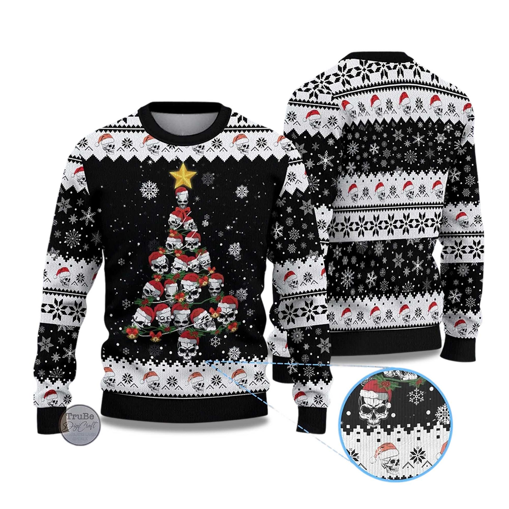 2026 Skull Pine Tree Ugly Christmas Sweater Moonbestprint