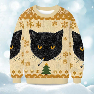 2026 Smoking Cat Christmas Ugly Sweater Moonbestprint