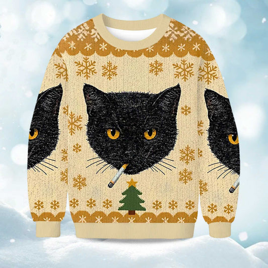 2026 Smoking Cat Christmas Ugly Sweater Moonbestprint