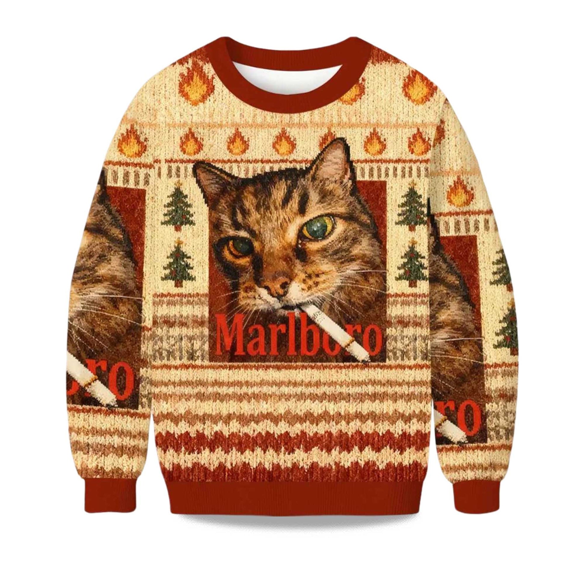 2026 Smoking Cat Meme Ugly Christmas Sweater Moonbestprint