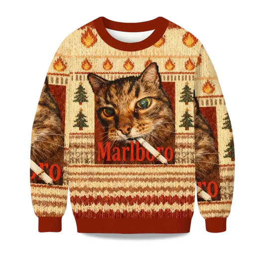 2026 Smoking Cat Meme Ugly Christmas Sweater Moonbestprint